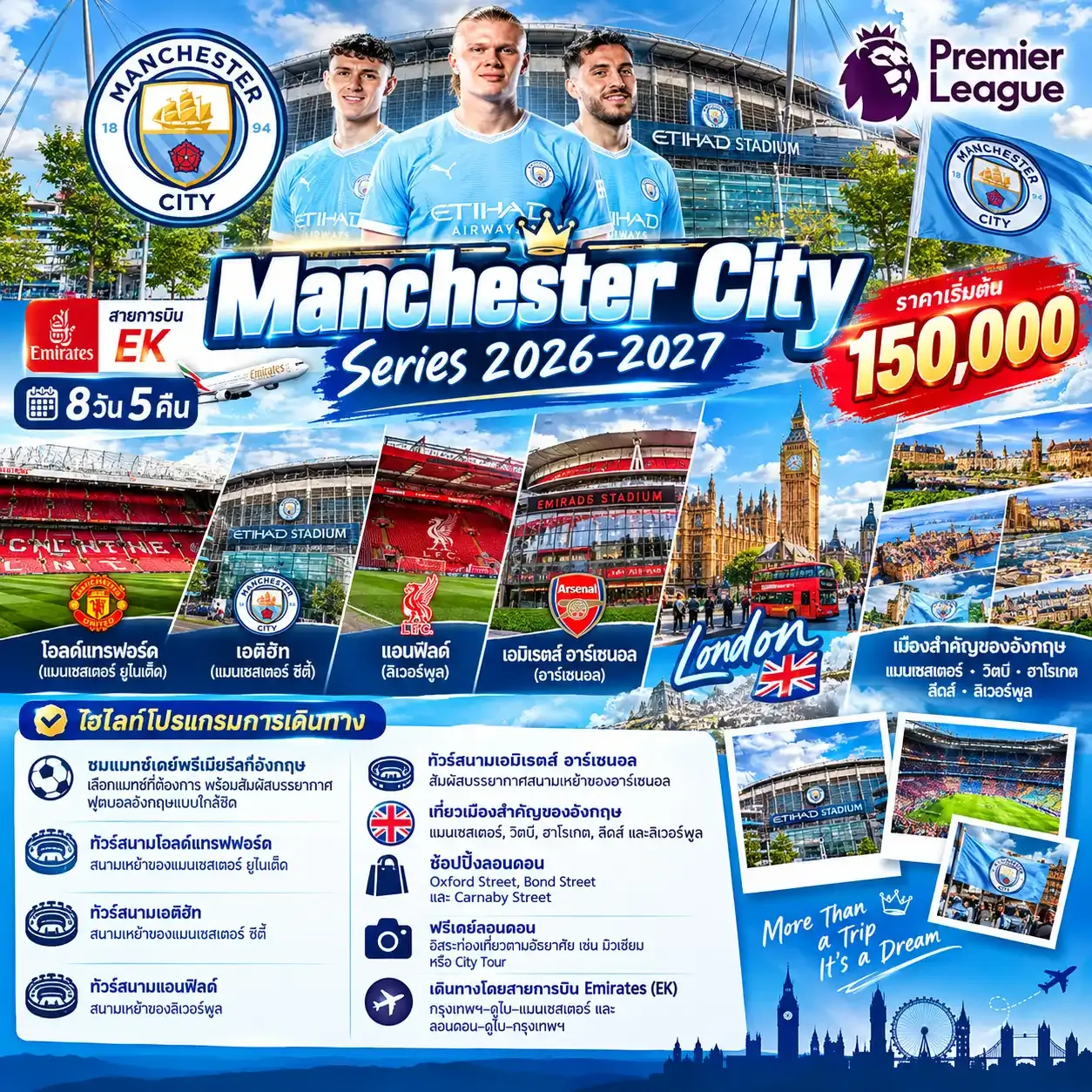 ทัวร์อังกฤษ Manchester City Series 2026-2027 8วัน 5คืน (EK)